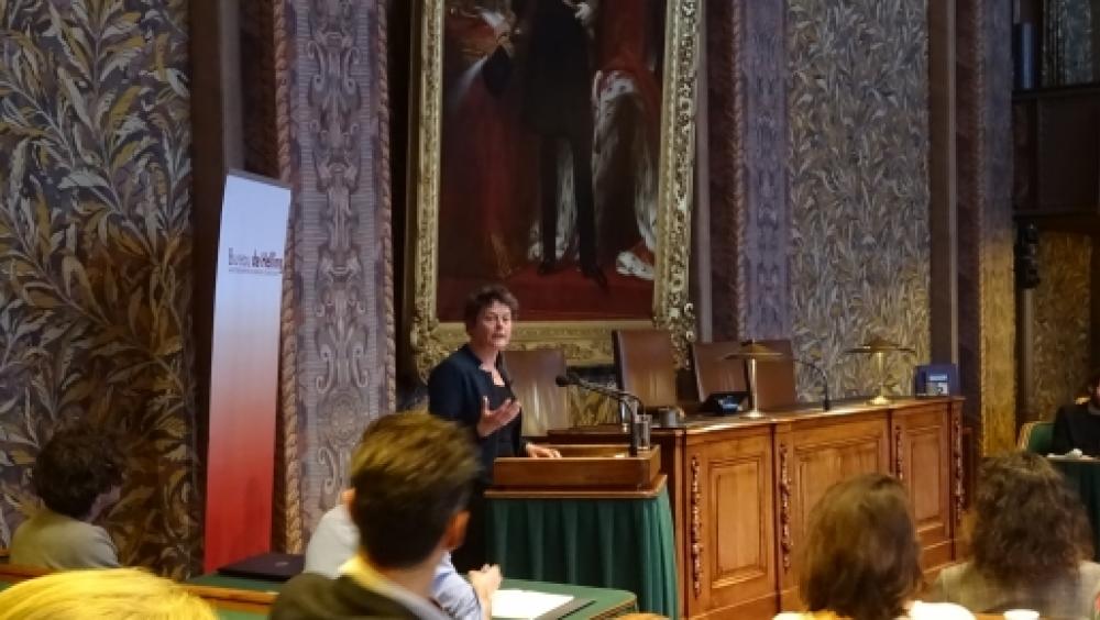 Tineke Strik tijdens de conferentie 'Kan technologie ook links zijn?'