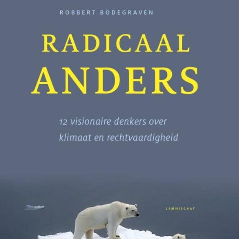Cover boek van Robbert Bodegraven met de titel Radicaal anders 12 visionaire denkers over klimaat en rechtvaardigheid